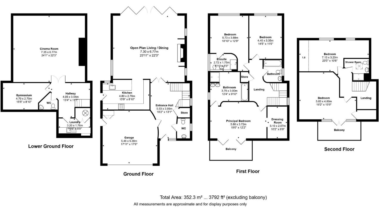 Crichel Mount Road floor plans, lower ground, ground, first and second floors