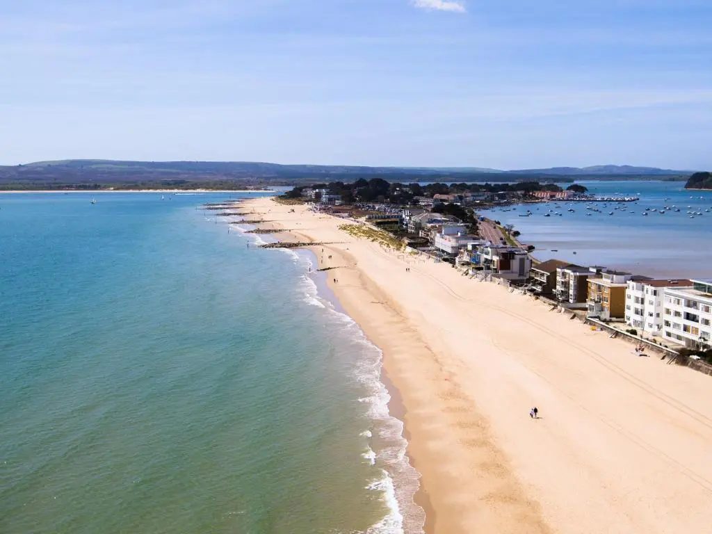 Sandbanks beach and the peninsula from above